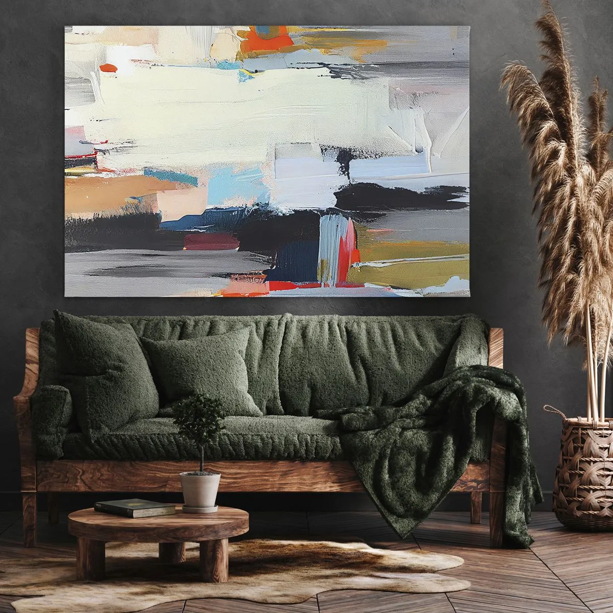 Obraz na płótnie - Kolorowa abstrakcja z dynamicznymi pociągnięciami pędzla - 70x50cm - Jest metoda? - Nowoczesna dekoracja ścienna do salonu i sypialni ARTTOR