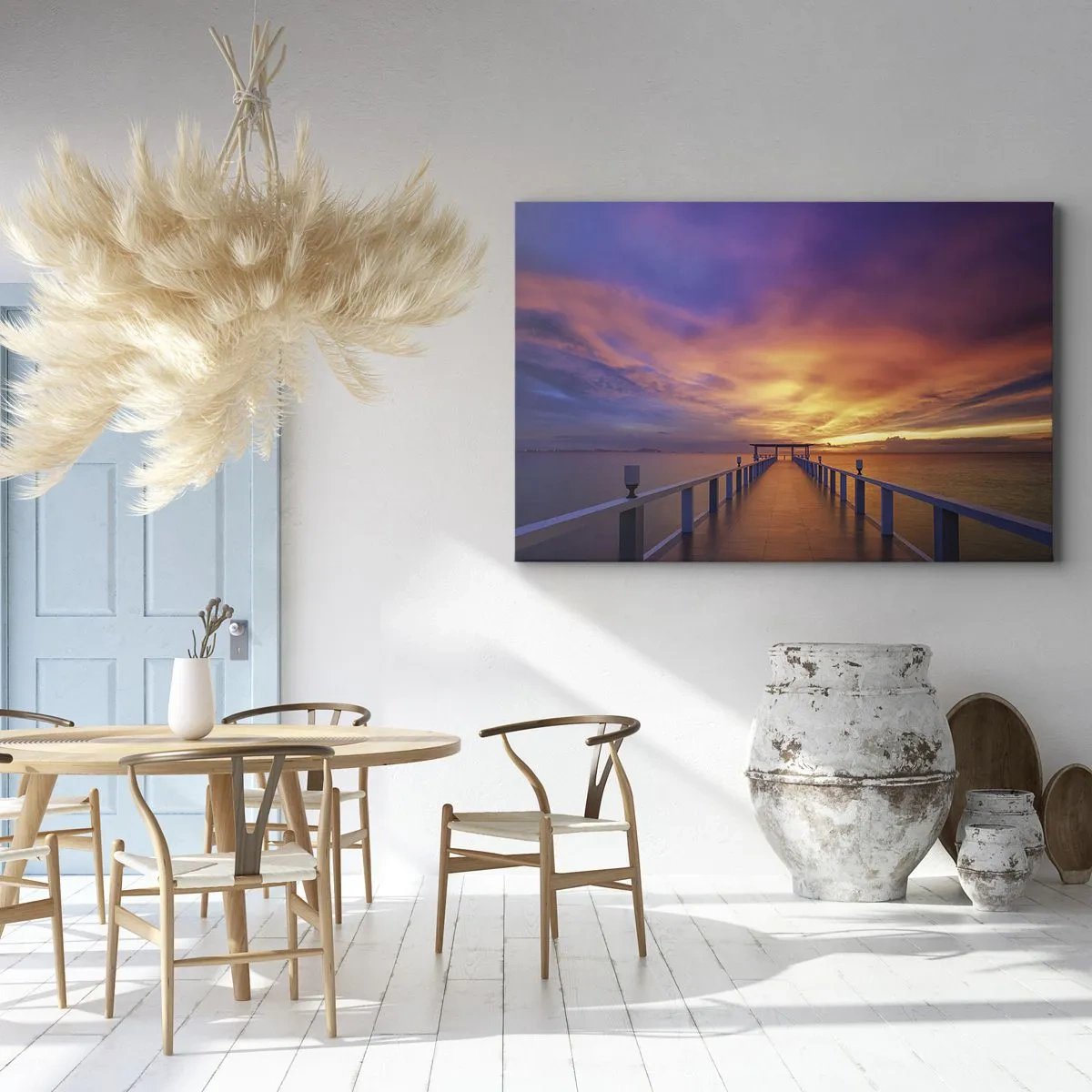 Obraz na płótnie - Pomost prowadzący w morze podczas zachodu słońca - 70x50cm - Bez końca - Nowoczesna dekoracja ścienna do salonu i sypialni ARTTOR