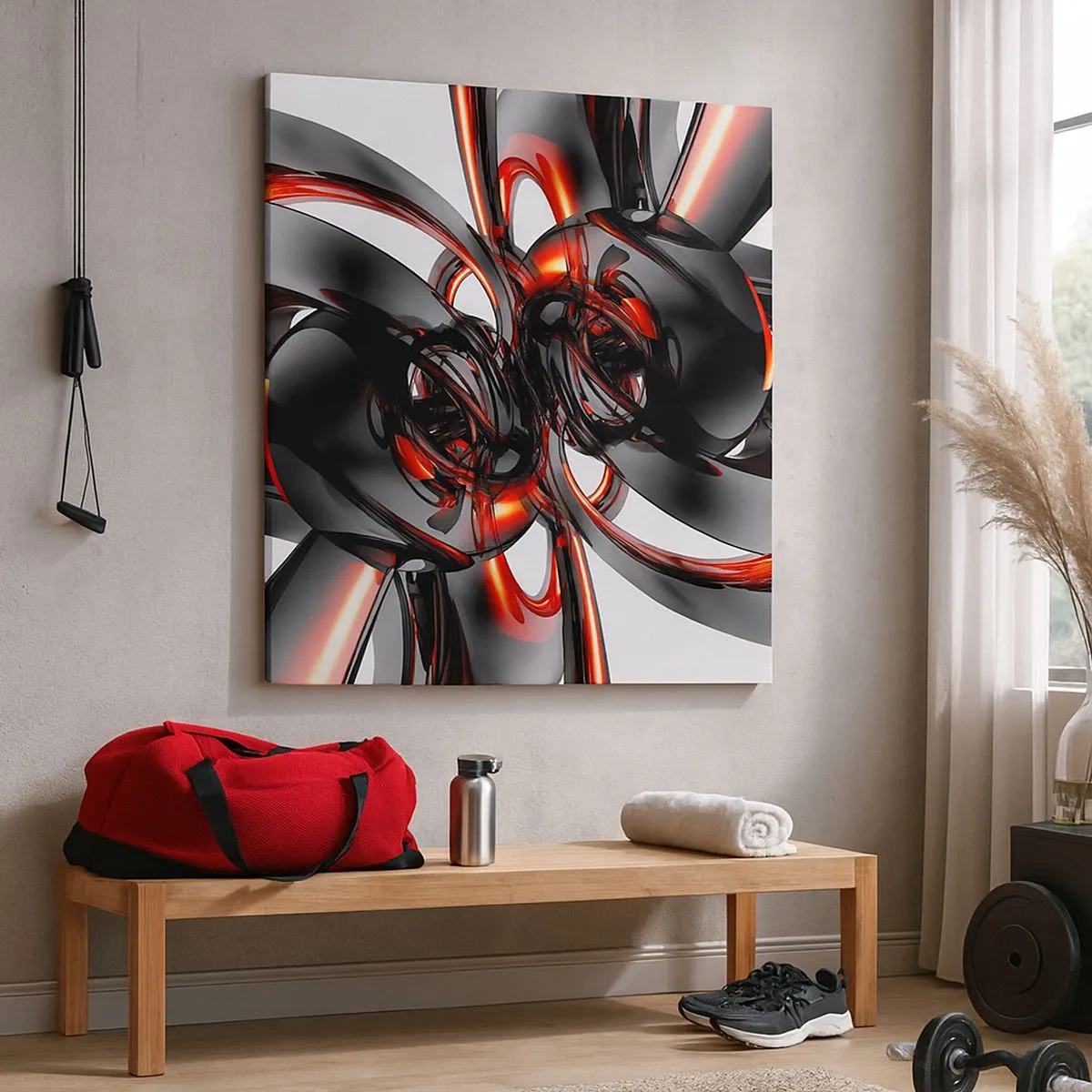 Obraz na płótnie - Ruch w graficie i czerwieni - 30x30 cm
