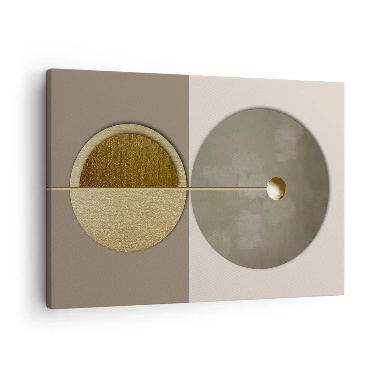 Obraz na płótnie - Abstrakcyjne koła w odcieniach złota i beżu - 70x50cm - Doskonała równowaga - Nowoczesna dekoracja ścienna do salonu i sypialni ARTTOR