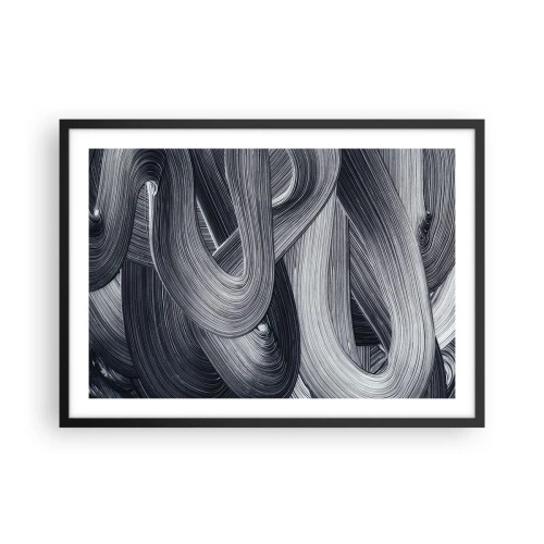 Plakat w czarnej ramie - Czarno-biała abstrakcja z dynamicznymi pociągnięciami pędzla - 70x50cm - Płynność rzeczywistości - Nowoczesna dekoracja ścienna do salonu i sypialni ARTTOR