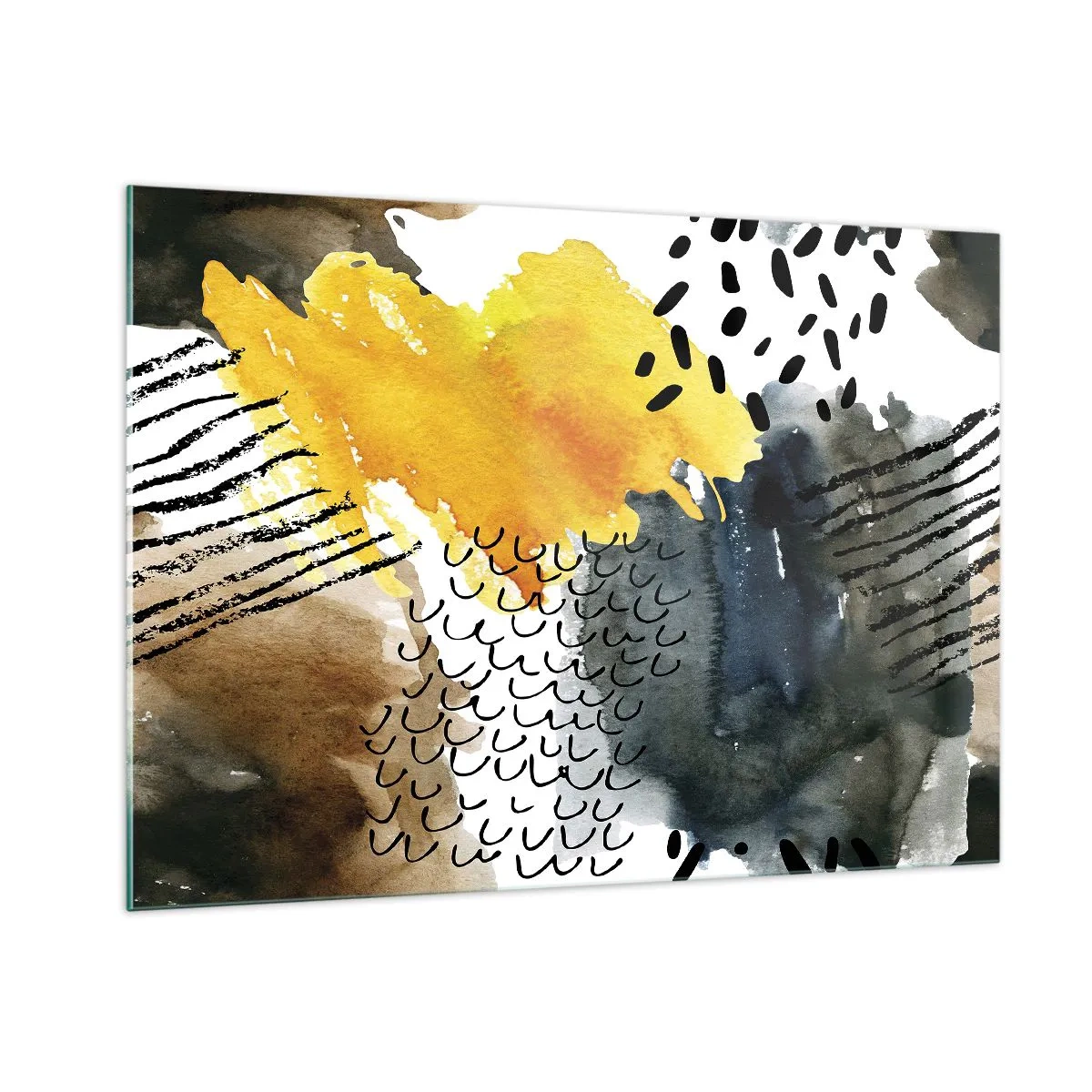 Obraz na szkle - Abstrakcyjna kompozycja z plamami i liniami w kolorach ziemi - 100x70cm - Spotkanie żywiołów - Nowoczesna dekoracja ścienna do salonu, kuchni i sypialni ARTTOR