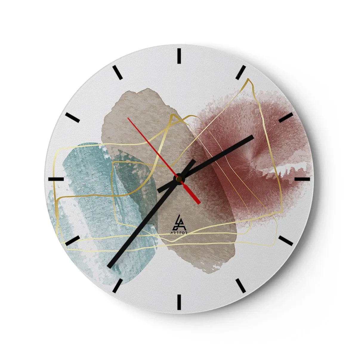 Zegar ścienny - Kolorowe plamy akwareli i złote linie na białym tle - 30x30cm - Korale przestrzeni - Nowoczesna dekoracja ścienna do salonu, kuchni i sypialni ARTTOR
