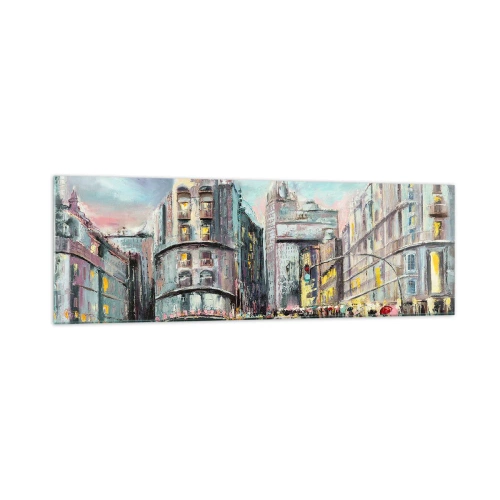 Obraz na szkle - Wieczorny widok na miasto z odbiciami na mokrej ulicy - 160x50cm - To będzie udany wieczór - Nowoczesna dekoracja ścienna do salonu i sypialni ARTTOR