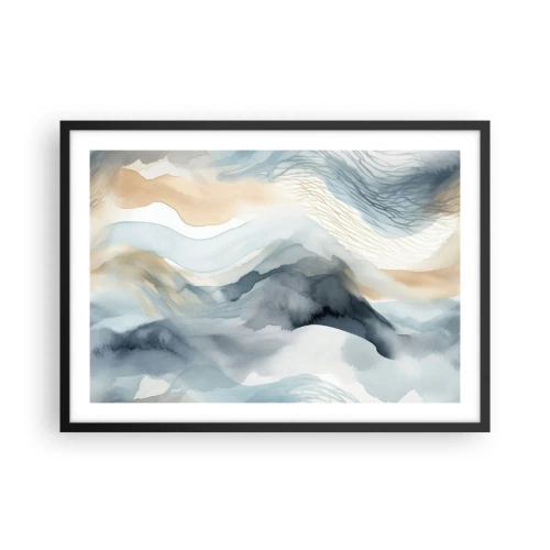 Plakat w czarnej ramie - Delikatna abstrakcja z motywem gór w pastelowych odcieniach - 70x50cm - Abstrakcja śnieżna i mglista - Nowoczesna dekoracja ścienna do salonu i sypialni ARTTOR