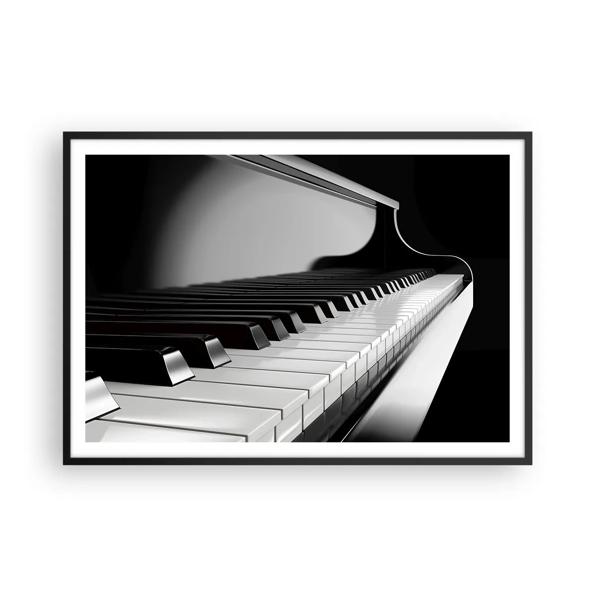 Plakat w czarnej ramie - Fortepianowe klawisze w eleganckim czarno-białym ujęciu - 100x70cm - Harmonia kształtów i barw - Nowoczesna dekoracja ścienna do salonu i sypialni ARTTOR