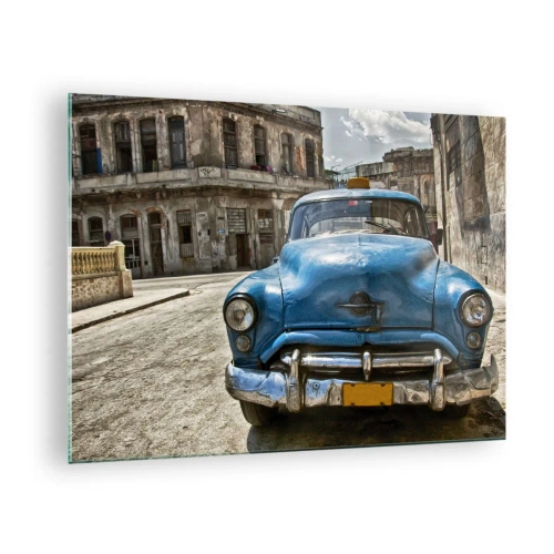 Obraz na szkle - Kubański klasyczny samochód na ulicach Hawany - 70x50cm - Stare jest piękne - Nowoczesna dekoracja ścienna do salonu i sypialni ARTTOR