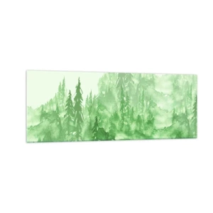 Obraz na szkle - Zielony las w stylu akwareli na jasnym tle - 140x50cm - Rozmyty zieloną mgłą - Nowoczesna dekoracja ścienna do salonu i sypialni ARTTOR