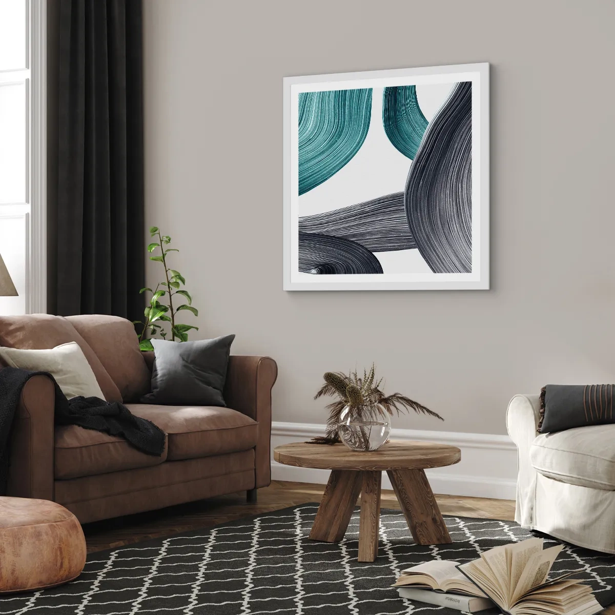 Plakat w białej ramie - Szmaragdowe i czarne szlaki - 50x50 cm