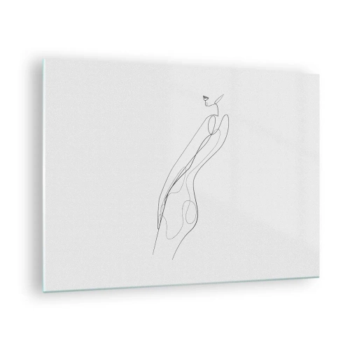 Obraz na szkle - Minimalistyczna kreska przedstawiająca kobiecą sylwetkę - 70x50cm - Zaledwie obietnica - Nowoczesna dekoracja ścienna do salonu i sypialni ARTTOR