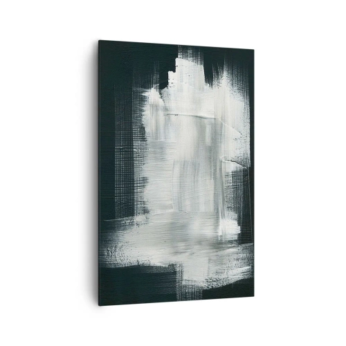 Obraz na płótnie - Białe abstrakcyjne pociągnięcia na ciemnym tle - 80x120cm - Utkane z pionu i poziomu - Nowoczesna dekoracja ścienna do salonu i sypialni ARTTOR