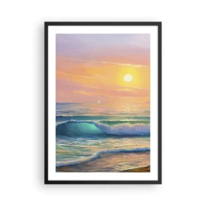 Plakat w czarnej ramie - Słoneczny zachód nad spokojnym oceanem - 50x70cm - Turkusowa pieśń fal - Nowoczesna dekoracja ścienna do salonu i sypialni ARTTOR