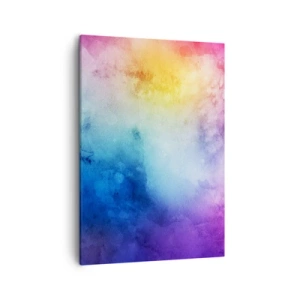 Obraz na płótnie - Abstrakcyjna akwarela z gradientem kolorów od żółci po błękit - 50x70cm - Prawie w siódmym niebie - Nowoczesna dekoracja ścienna do salonu, kuchni i sypialni ARTTOR