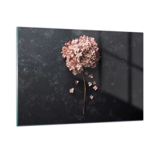 Obraz na szkle - Sucha hortensja na ciemnym tle z rozsypanymi płatkami - 120x80cm - Prawdziwie romantyczny znak - Nowoczesna dekoracja ścienna do salonu, kuchni i sypialni ARTTOR