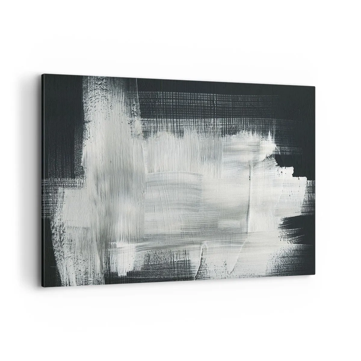 Obraz na płótnie - Białe abstrakcyjne pociągnięcia na ciemnym tle - 100x70cm - Utkane z pionu i poziomu - Nowoczesna dekoracja ścienna do salonu, kuchni i sypialni ARTTOR