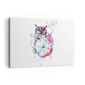 Obraz na płótnie - Kolorowa akwarela sowy w artystycznym stylu - 120x80cm - Mądra z natury - Nowoczesna dekoracja ścienna do salonu, kuchni i sypialni ARTTOR