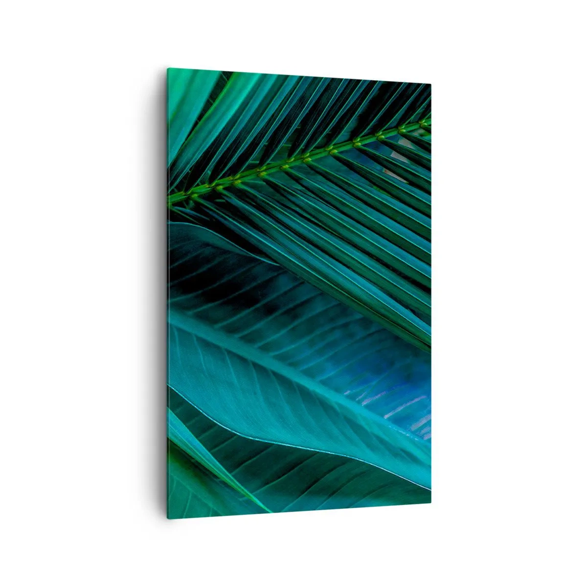 Obraz na płótnie - Zbliżenie na tropikalne zielone liście - 80x120cm - Anatomia zieleni - Nowoczesna dekoracja ścienna do salonu i sypialni ARTTOR