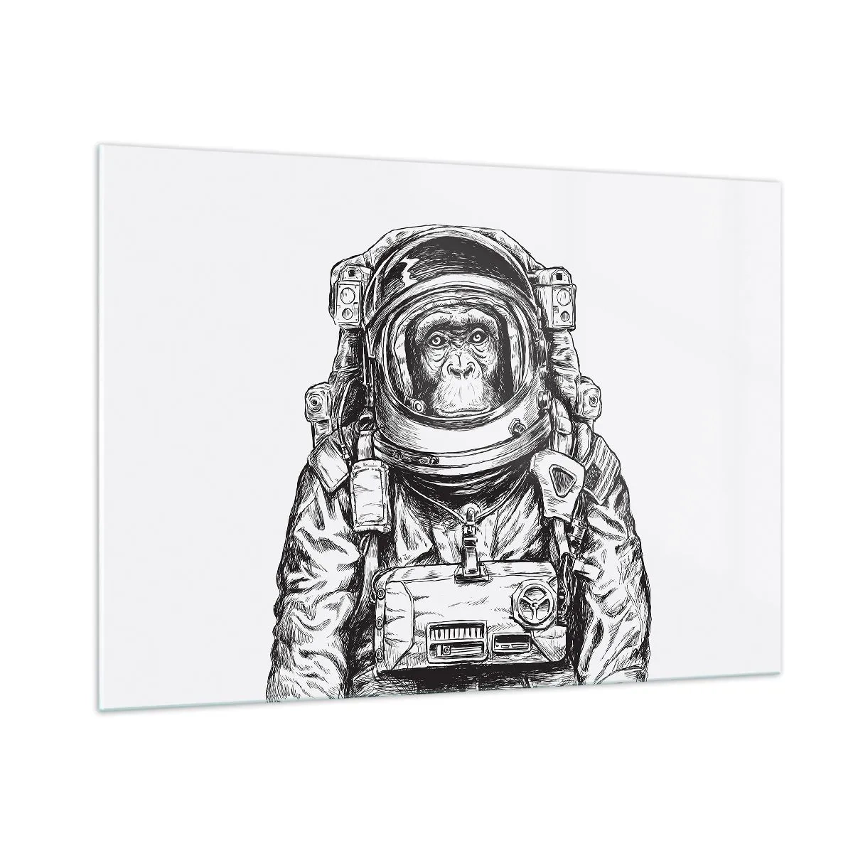 Obraz na szkle - Szkic małpy w stroju astronauty na białym tle - 100x70cm - Alternatywna ewolucja - Nowoczesna dekoracja ścienna do salonu, kuchni i sypialni ARTTOR