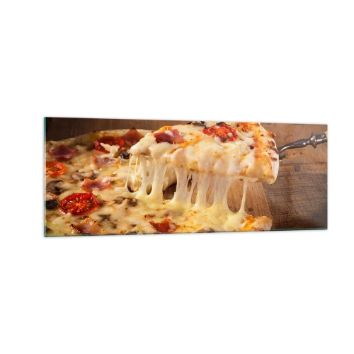 Obraz na szkle - Pizza z ciągnącym się serem - 140x50cm - Arcydzieło sztuki włoskiej - Nowoczesna dekoracja ścienna do salonu i sypialni ARTTOR