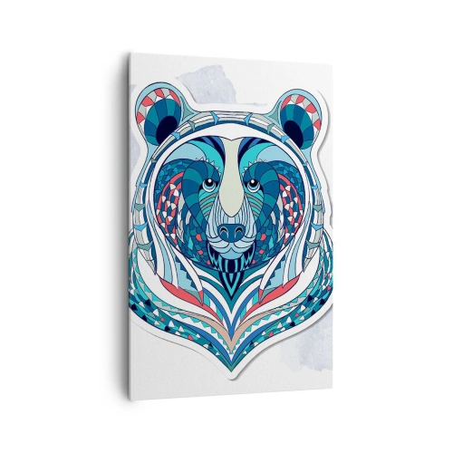 Obraz na płótnie - Geometryczny niedźwiedź w odcieniach niebieskiego i czerwonego - 80x120cm - Eviva Grenlandia! - Nowoczesna dekoracja ścienna do salonu i sypialni ARTTOR