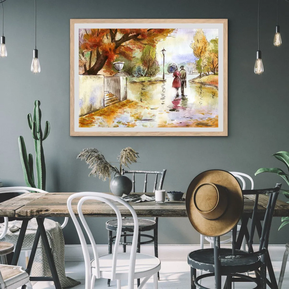 Plakat w ramie jasny dąb - Romantyczna jesień w parku - 40x30 cm