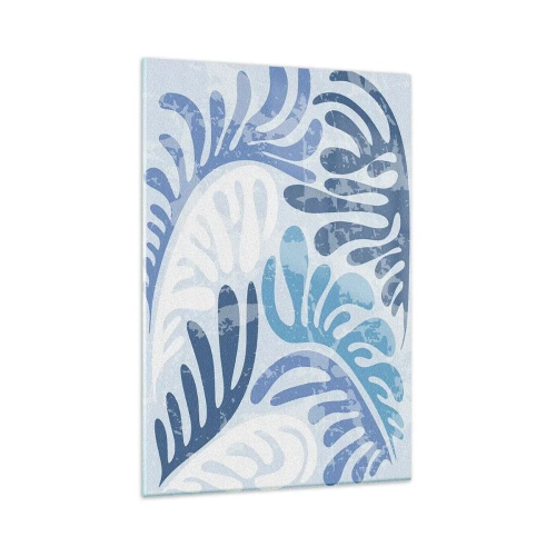 Obraz na szkle - Abstrakcyjne kształty w odcieniach błękitu na białym tle - 80x120cm - Błękitne paprocie - Nowoczesna dekoracja ścienna do salonu i sypialni ARTTOR