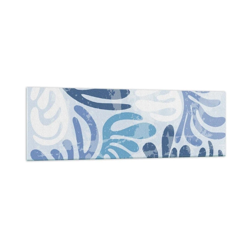 Obraz na szkle - Abstrakcyjne kształty w odcieniach błękitu na białym tle - 160x50cm - Błękitne paprocie - Nowoczesna dekoracja ścienna do salonu i sypialni ARTTOR