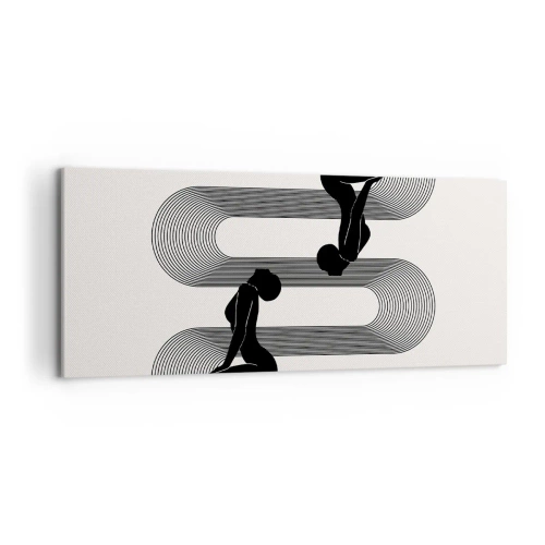 Obraz na płótnie - Czarne sylwetki z geometrycznymi liniami na jasnym tle - 120x50cm - Zmysłowa symetria - Nowoczesna dekoracja ścienna do salonu i sypialni ARTTOR