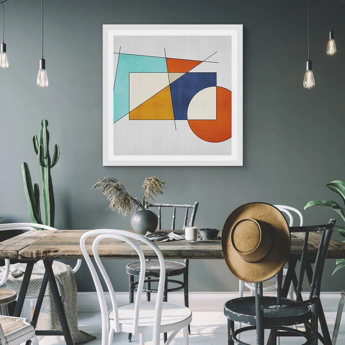 Plakat w białej ramie - Abstrakcja: modernistyczna zabawa - 40x40 cm