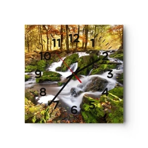 Zegar ścienny - Bystro przez jesienny las - 40x40 cm