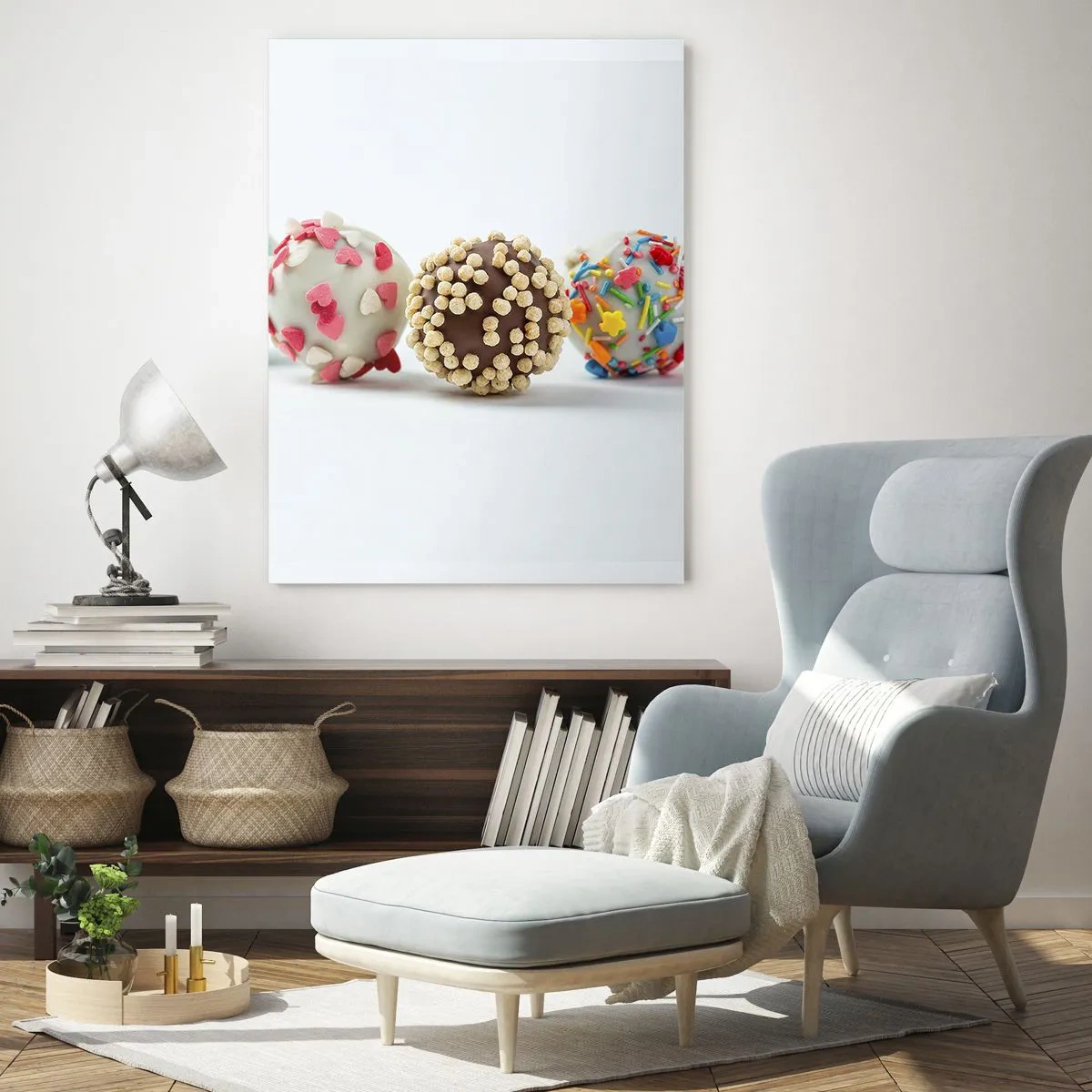 Obraz na szkle - Kolorowe trufle deserowe w ozdobnych posypkach - 50x70cm - Życie może być słodkie - Nowoczesna dekoracja ścienna do salonu, kuchni i sypialni ARTTOR