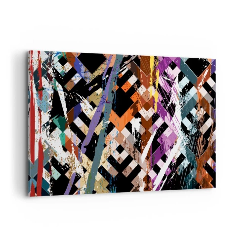 Obraz na płótnie - Abstrakcyjna kompozycja z kolorowymi liniami na czarnym tle - 120x80cm - Podniesione do kwadratu - Nowoczesna dekoracja ścienna do salonu, kuchni i sypialni ARTTOR
