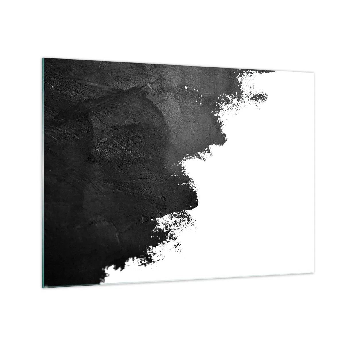Obraz na szkle - Czarna tekstura farby na białym tle w minimalistycznym stylu - 70x50cm - Żywioły: ziemia - Nowoczesna dekoracja ścienna do salonu i sypialni ARTTOR