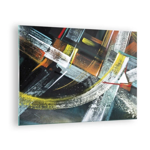 Obraz na szkle - Dynamiczna abstrakcja z kolorowymi pociągnięciami pędzla - 70x50cm - Energia ruchu - Nowoczesna dekoracja ścienna do salonu i sypialni ARTTOR