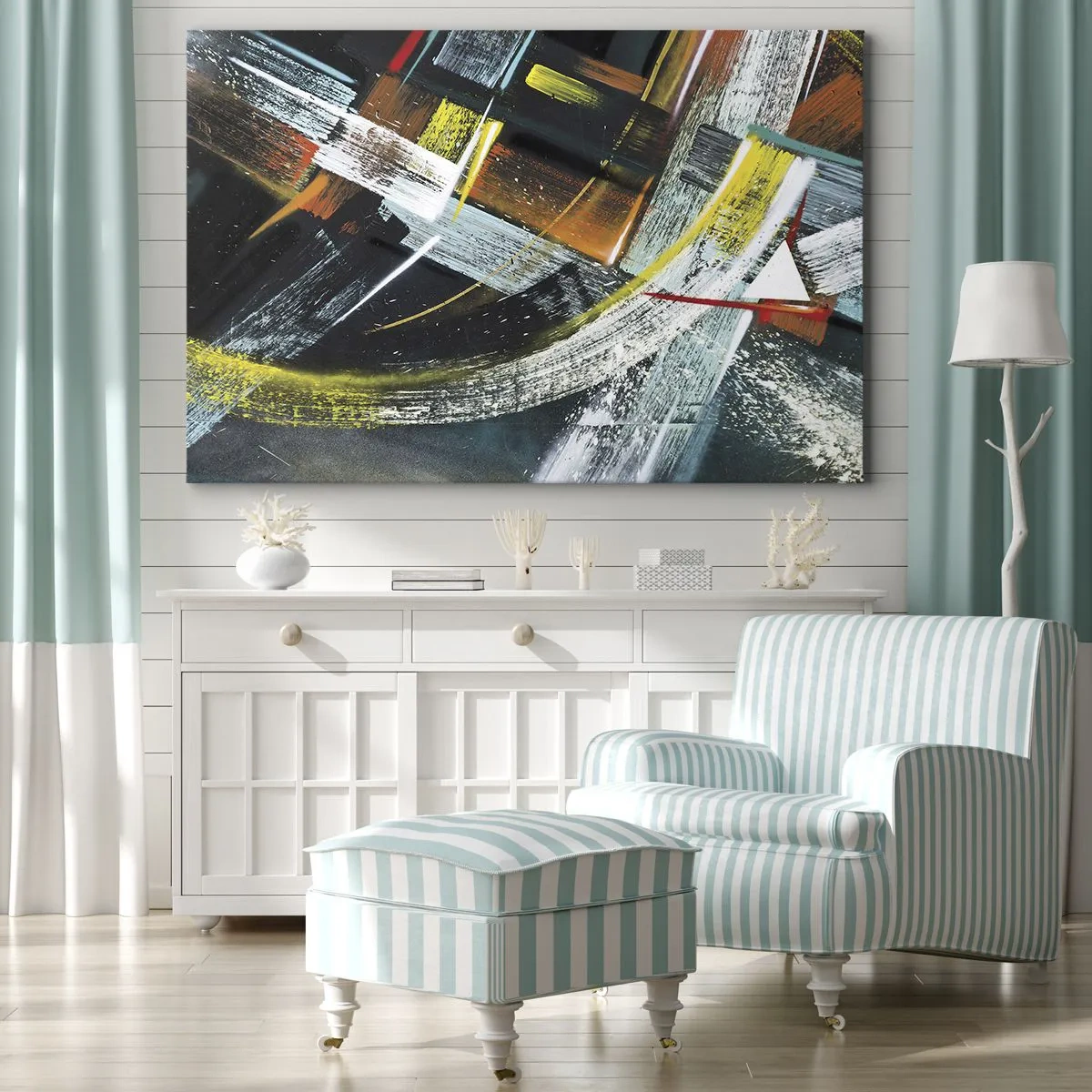 Obraz na płótnie - Kolorowe abstrakcyjne pociągnięcia pędzla - 100x70cm - Energia ruchu - Nowoczesna dekoracja ścienna do salonu, kuchni i sypialni ARTTOR