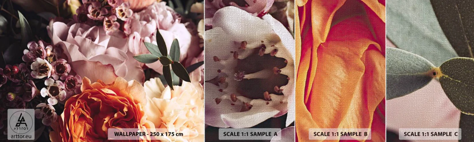 Fototapeta Próbka Premium Canvas - Otulone pięknem - Kwiaty, Bukiet Kwiatów, Róża - 100x30 cm