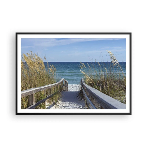 Plakat w czarnej ramie - Ścieżka na plażę z widokiem na morze - 100x70cm - W słońcu, na wietrze - Nowoczesna dekoracja ścienna do salonu i sypialni ARTTOR