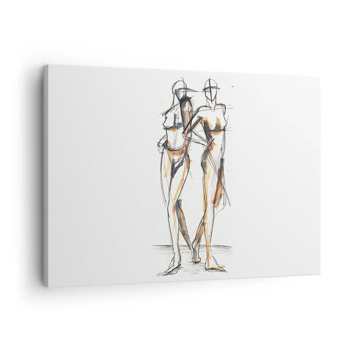 Obraz na płótnie - Artystyczny szkic dwóch sylwetek na białym tle - 70x50cm - Studium wdzięku - Nowoczesna dekoracja ścienna do salonu i sypialni ARTTOR