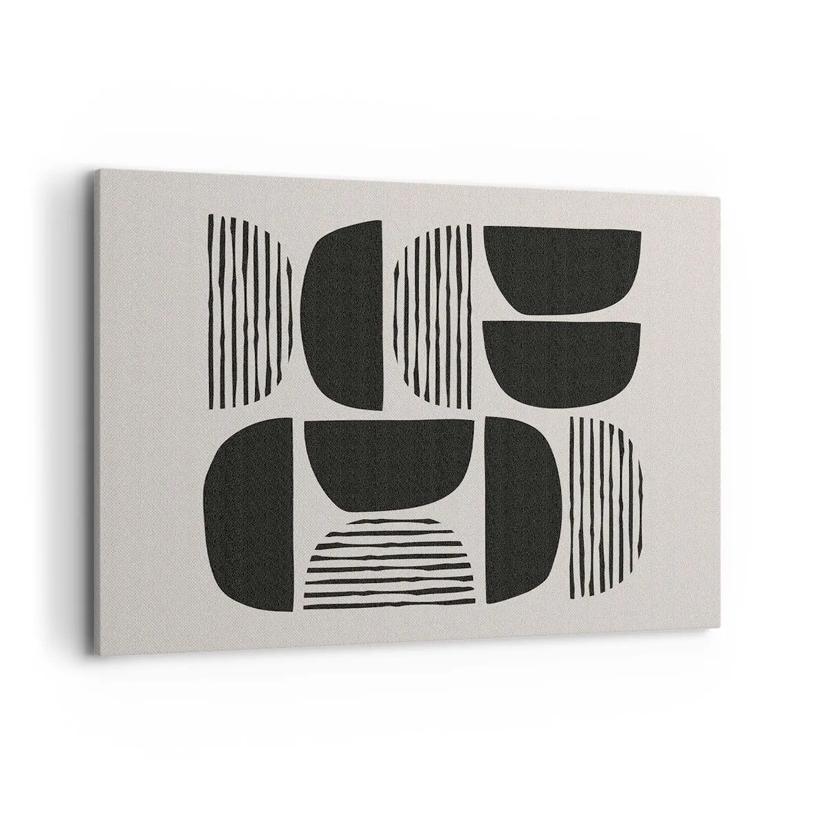 Obraz na płótnie - Geometria z półkolami i liniami w czerni na jasnym tle - 120x80cm - Połowiczne układy - Nowoczesna dekoracja ścienna do salonu, kuchni i sypialni ARTTOR