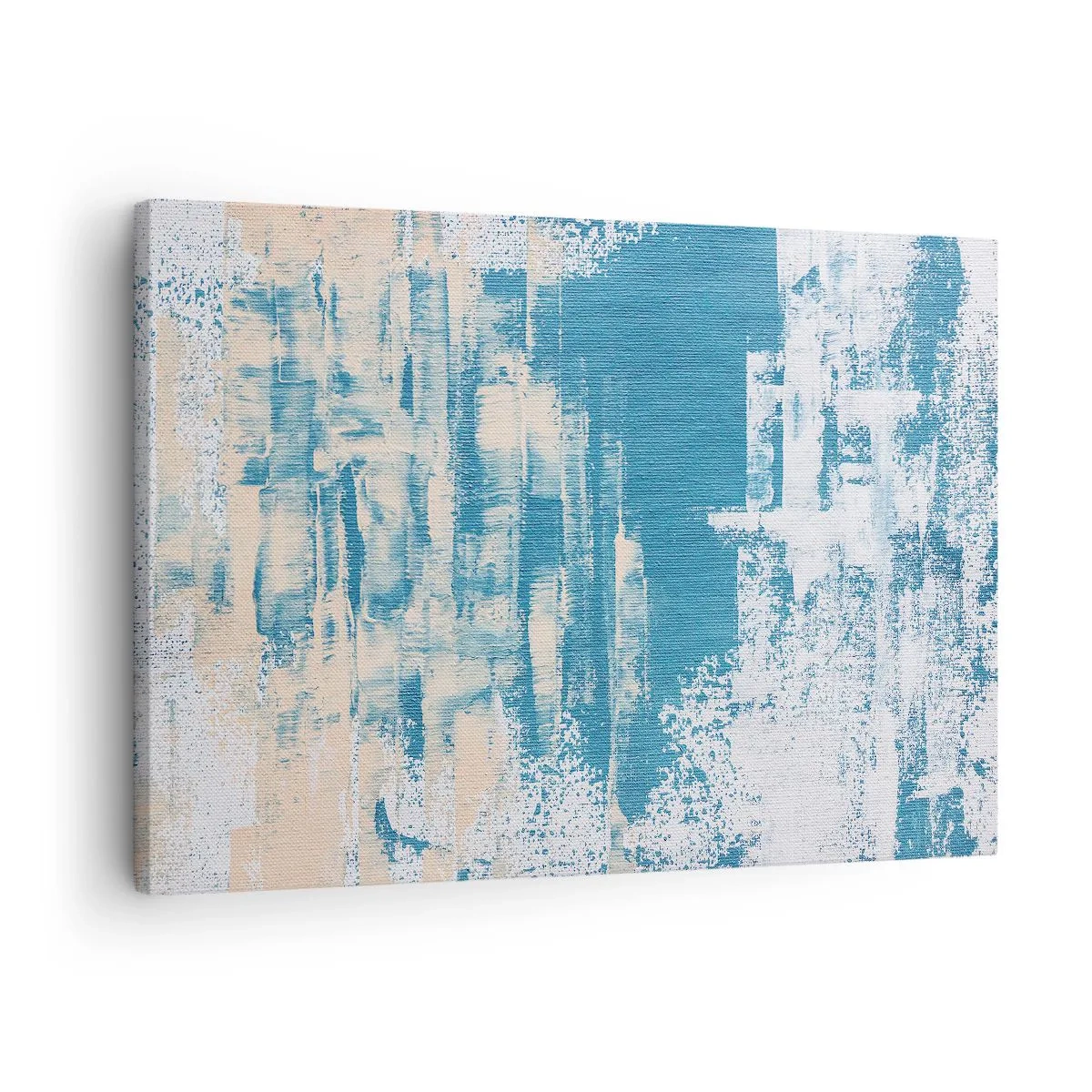 Obraz na płótnie - Abstrakcyjna kompozycja w odcieniach błękitu i bieli - 70x50cm - Przez lodowy sopel - Nowoczesna dekoracja ścienna do salonu i sypialni ARTTOR