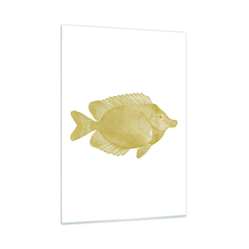 Obraz na szkle - Złota ryba w stylu vintage na jasnym tle - 50x70cm - Ryba i tyle - Nowoczesna dekoracja ścienna do salonu, kuchni i sypialni ARTTOR