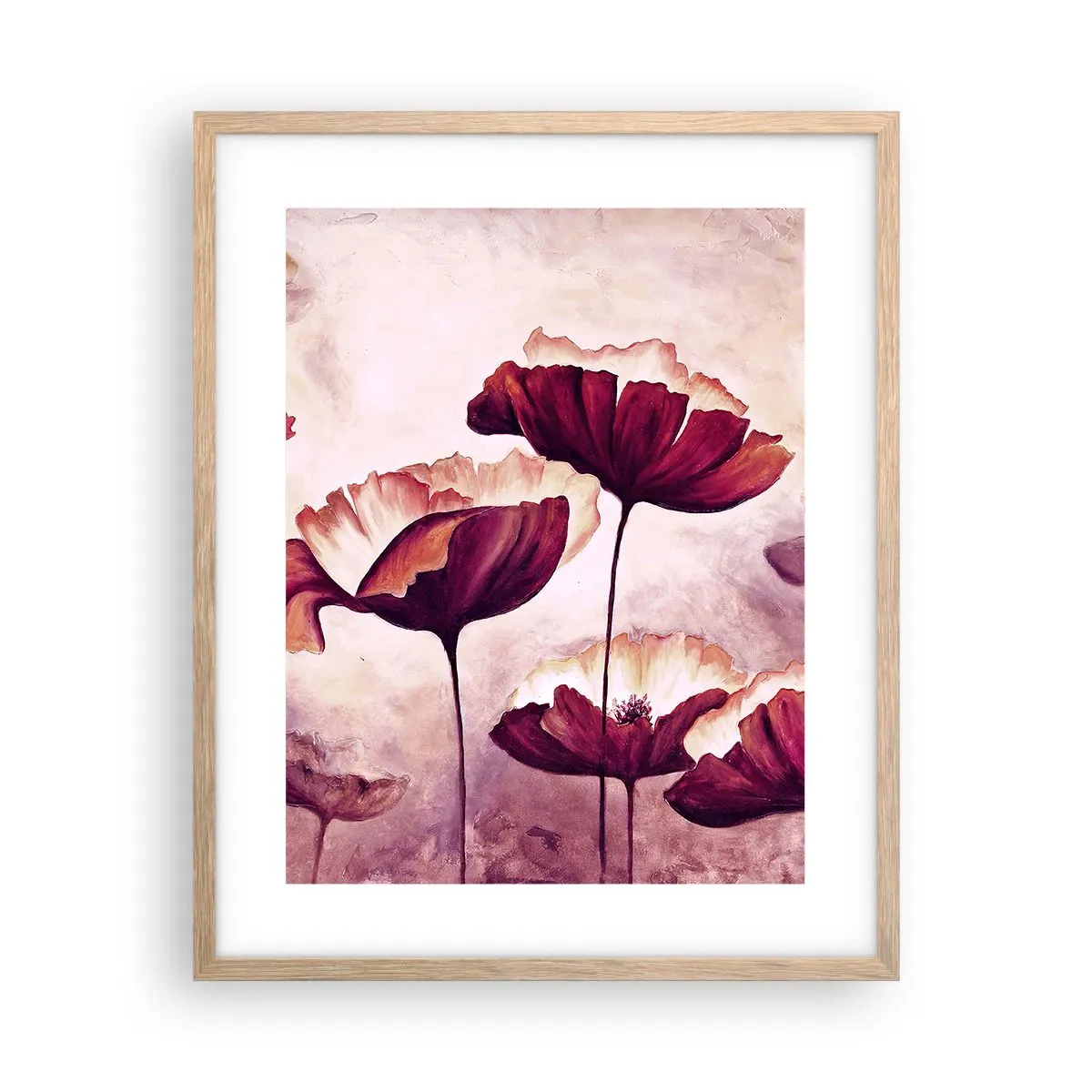 Plakat w ramie jasny dąb - Płatek czerwony i biały - 40x50 cm