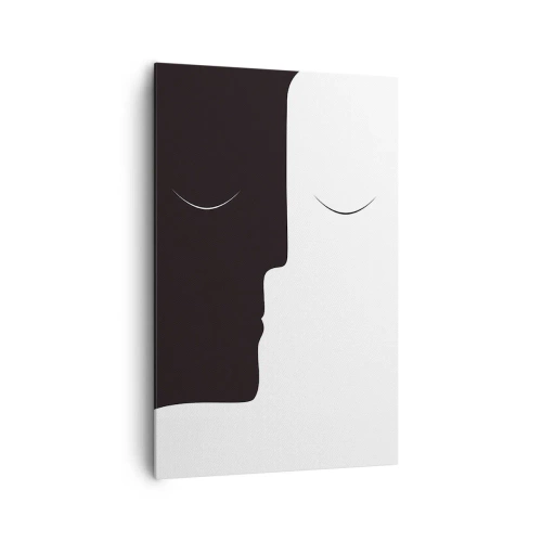 Obraz na płótnie - Minimalistyczna sylwetka dwóch twarzy w kontrastowych kolorach - 80x120cm - Jedność przeciwieństw - Nowoczesna dekoracja ścienna do salonu i sypialni ARTTOR