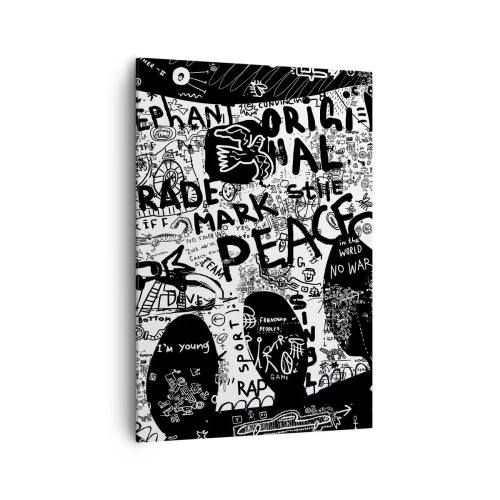 Obraz na płótnie - Czarno-biała grafika z motywami graffiti - 70x100cm - Bogaty świat ulicy - Nowoczesna dekoracja ścienna do salonu i sypialni ARTTOR