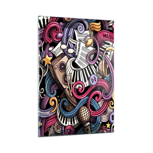 Obraz na szkle - Kolorowe motywy muzyczne z nutami i instrumentami - 50x70cm - Skomplikowana melodia - Nowoczesna dekoracja ścienna do salonu, kuchni i sypialni ARTTOR