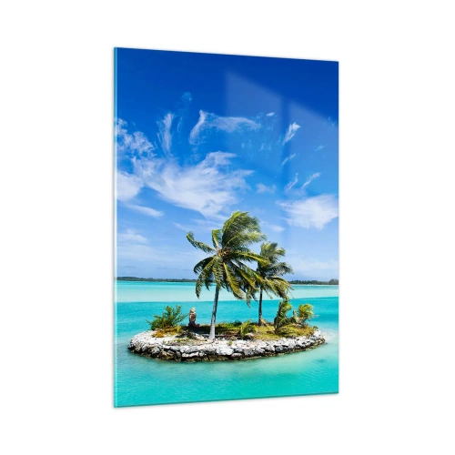 Obraz na szkle - Tropikalna wyspa na tle turkusowego oceanu - 50x70cm - Raj na ziemi - Nowoczesna dekoracja ścienna do salonu, kuchni i sypialni ARTTOR