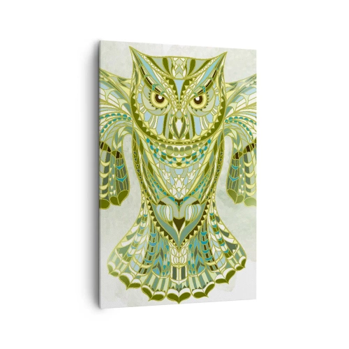 Obraz na płótnie - Dekoracyjna sowa w błękitnych odcieniach - 80x120cm - Z celtyckiego świętego gaju - Nowoczesna dekoracja ścienna do salonu i sypialni ARTTOR