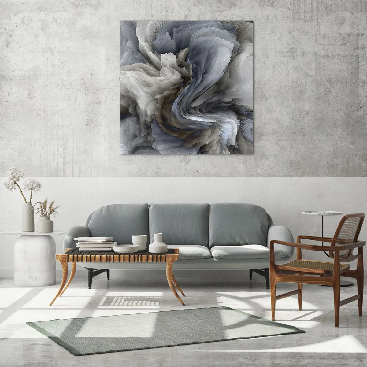 Obraz na szkle - Kamień i kwiat - 70x70 cm