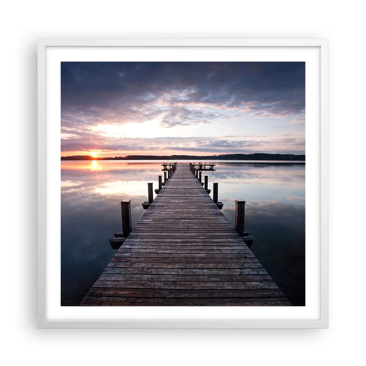 Plakat w białej ramie - Cicha granica dnia i nocy - 60x60 cm