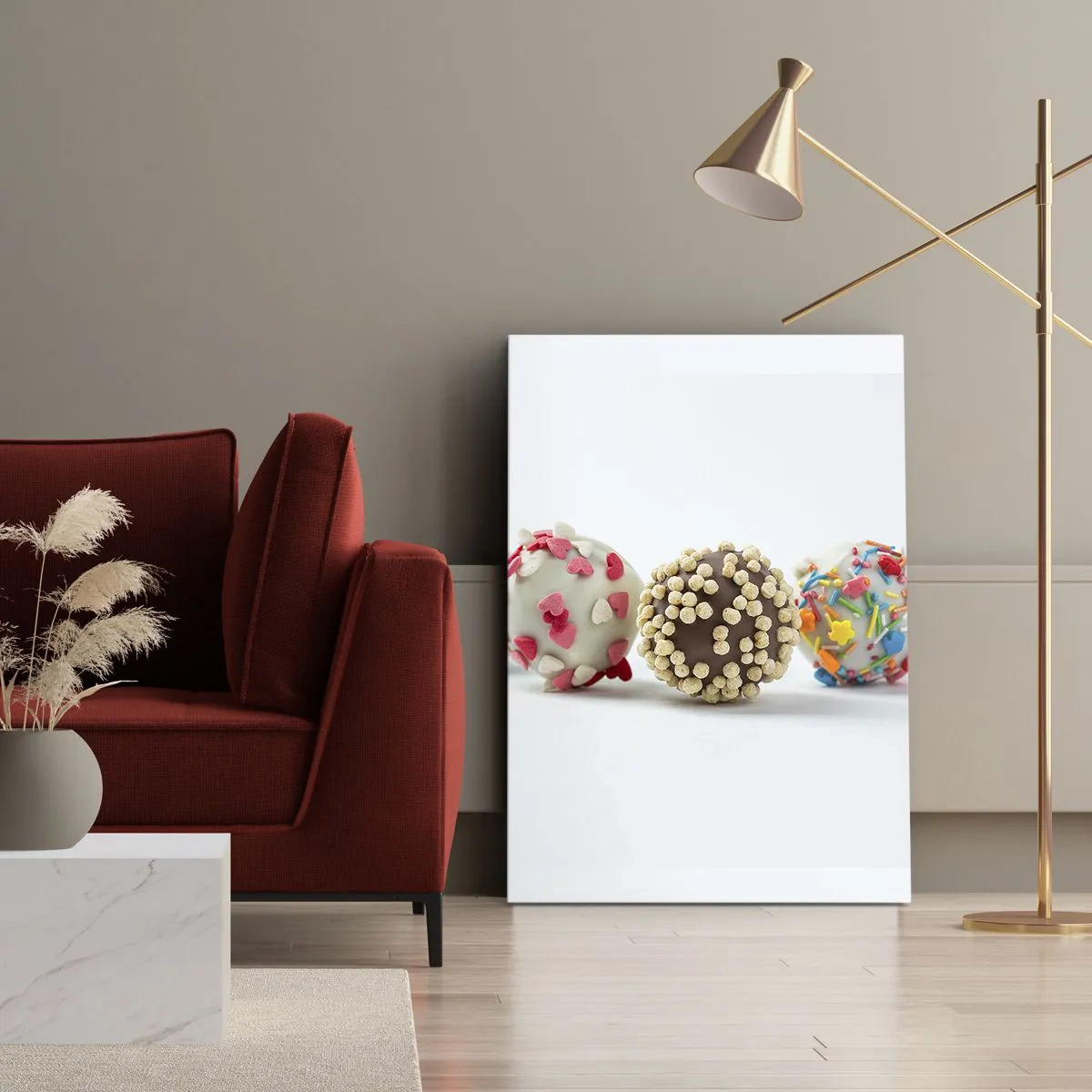 Obraz na płótnie - Kolorowe praliny w ozdobnej polewie - 50x70cm - Życie może być słodkie - Nowoczesna dekoracja ścienna do salonu, kuchni i sypialni ARTTOR